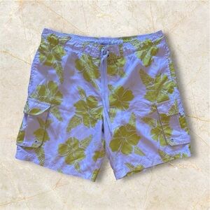 Op Ocean Pacific Drawstring Boardshorts Swim Trunks  Men White L/G (36-38)